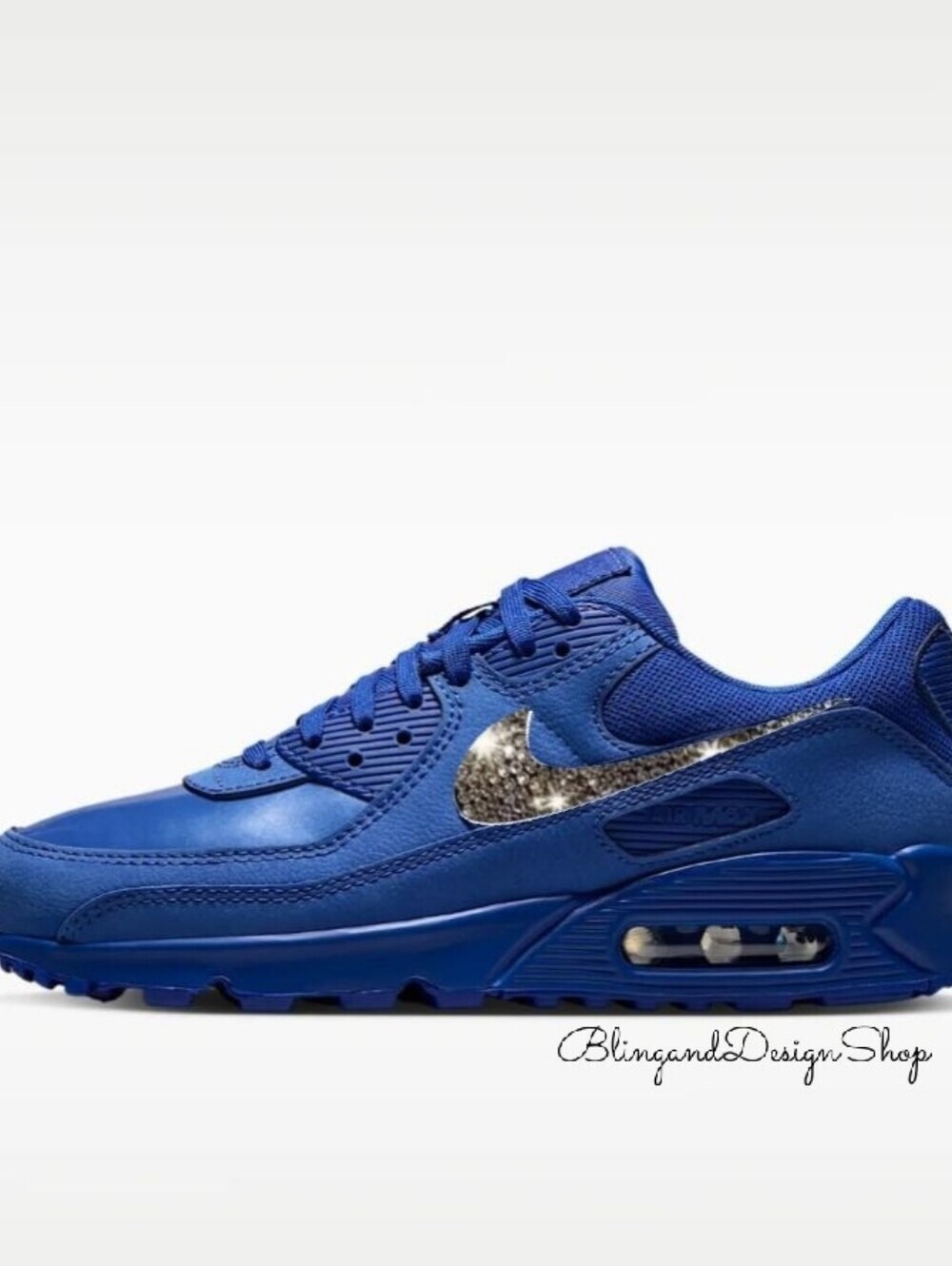 Swarovski Nike Air Max 90 Women's Blue Sneakers Shoes Customized With Crystals